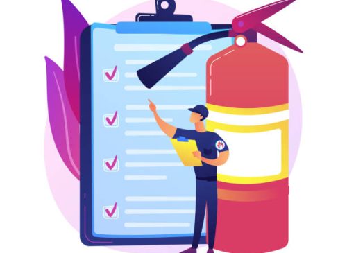 Fire inspection abstract concept vector illustration. Fire alarm and detection, building inspection checklist, fulfill the requirements, safety certification, annual inspection abstract metaphor.