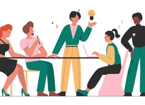 Business people teamwork, work meeting vector illustration. Cartoon professional office worker characters team brainstorming on new project idea strategy, sitting at table together isolated on white
