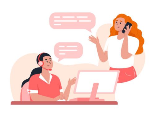 Customer support department staff helping a client via hotline call to solve a problem